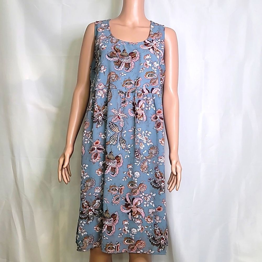 Piper & Scoot Floral Print Chiffon Dress, Blue, Sz. XL